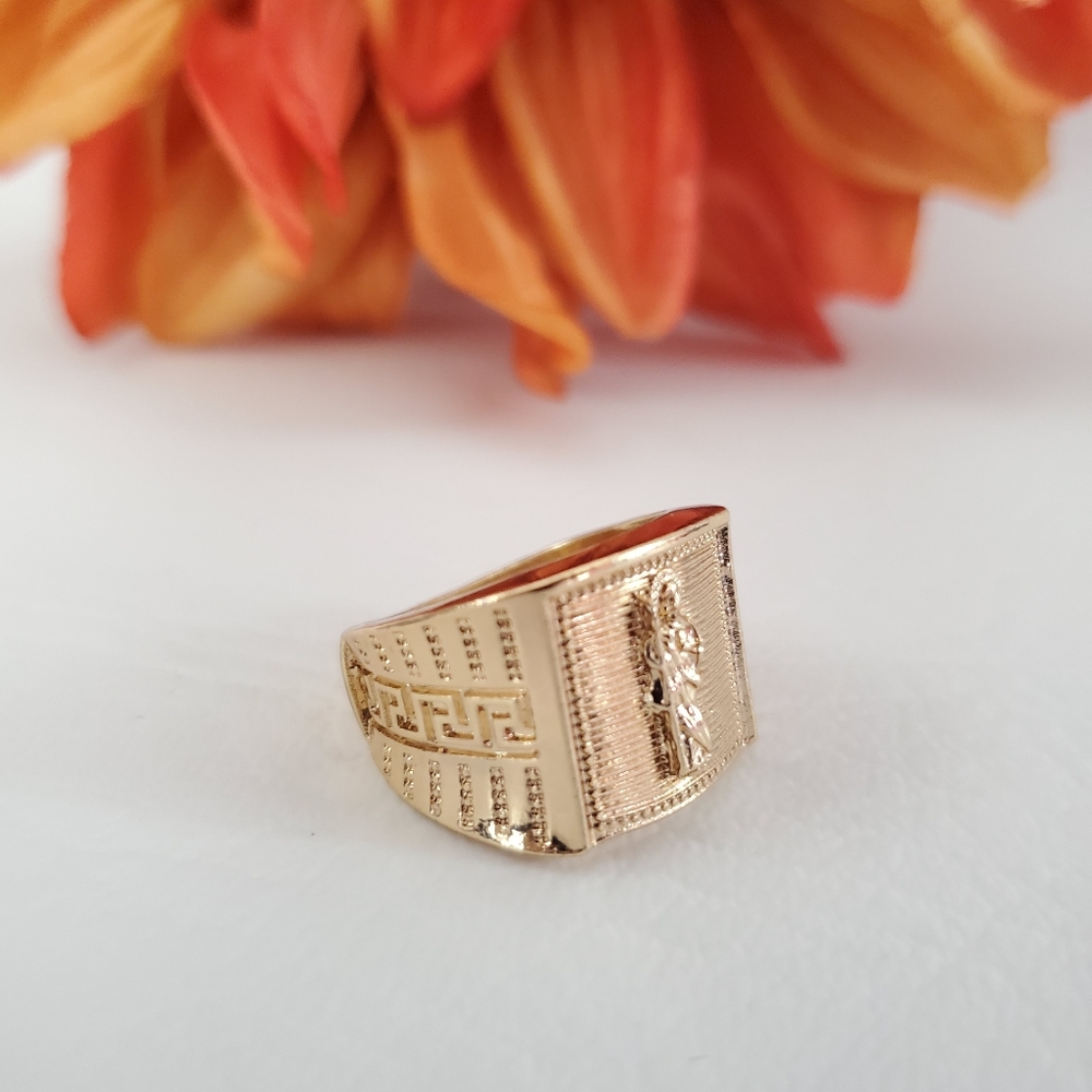 St Jude Mens Engraved Gold Plated Ring